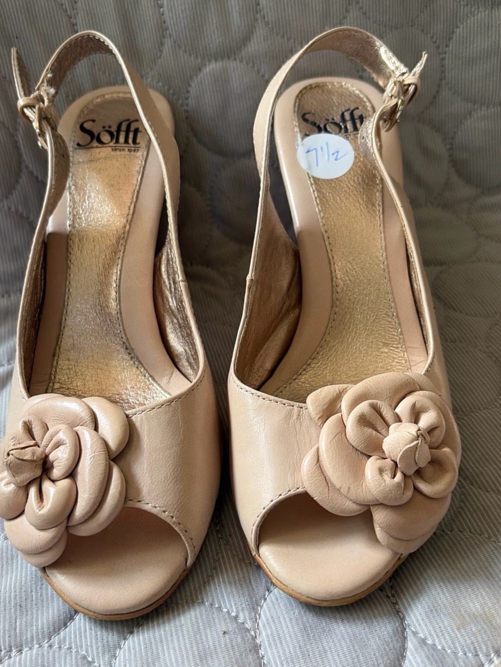 Söfft Nude Peep-Toe Slingback Heels with Rosette